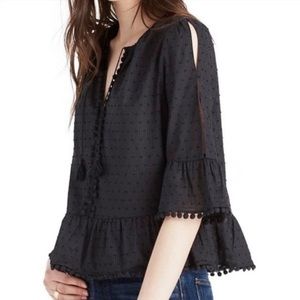 Madewell Black Peekabo Pom-Pom Top